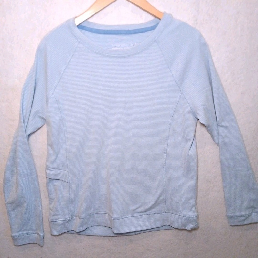Women's Light Blue Striped Long Sleeve Shirt Casual Lightweight Top Size M